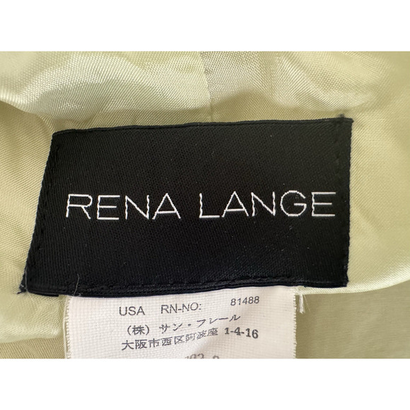 Vintage Rena Lange Coat Pant Set 6 Soft Yellow-Green Jacquard Silk Beaded Belt - Picture 3 of 12